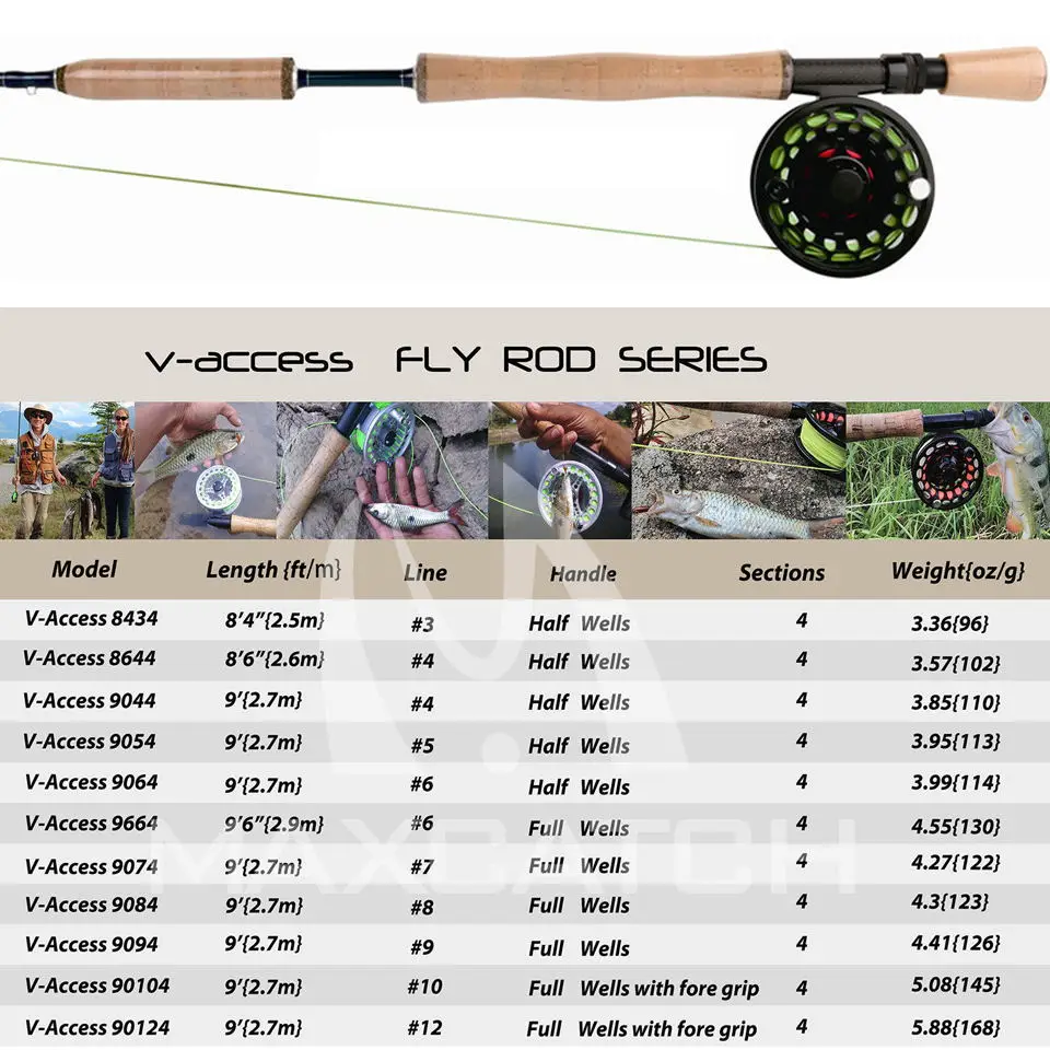 Maximumcatch-caña de pescar con mosca, accesorio de carbono de acción rápida con tubo, 3/4/5/6/7/8/10/12WT, 8,4/9/10 pies
