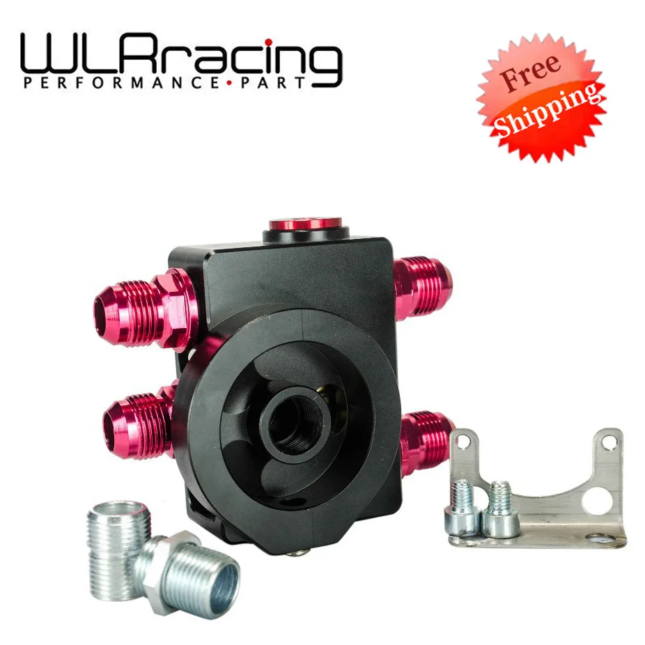 WLR RACING - FREE SHIPPING Oil Filter Sandwich Adaptor With Oil filter remote block with thermostat 1xAN8 4xAN10 WLR5675BK