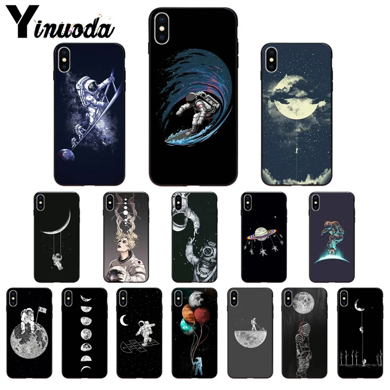 

Yinuoda Space Love Moon Astronaut TPU Soft Silicone Phone Case Cover for iPhone 7 6 6S 8 Plus 5 5S SE XR X XS MAX Coque Shell