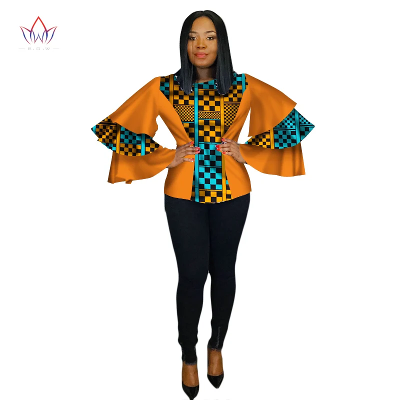 

2018 New Dashiki African Women Clothing Bazin Riche Fashion Elegant Multi layer sleeves Shirts Ankara African Women Tops WY2241