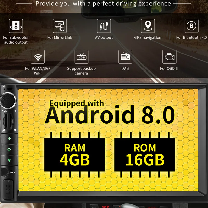 2 Din Android 8 0 автомобильный мультимедийный плеер дюймов 7 развлечения аудио Bluetooth gps