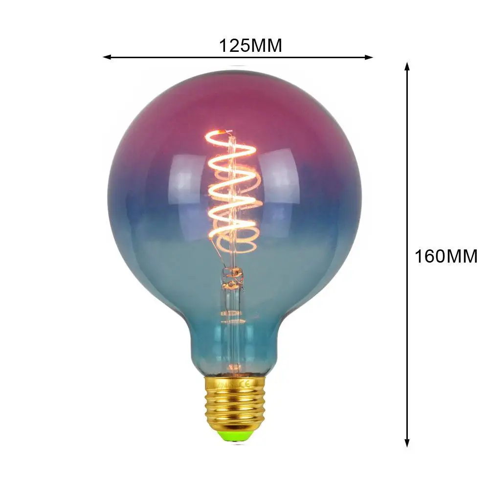 4W G125 Фиолетовый Синий градиентный энергосберегающий светильник 220V с мягкой нитью, лампа Эдисона, украшение E27