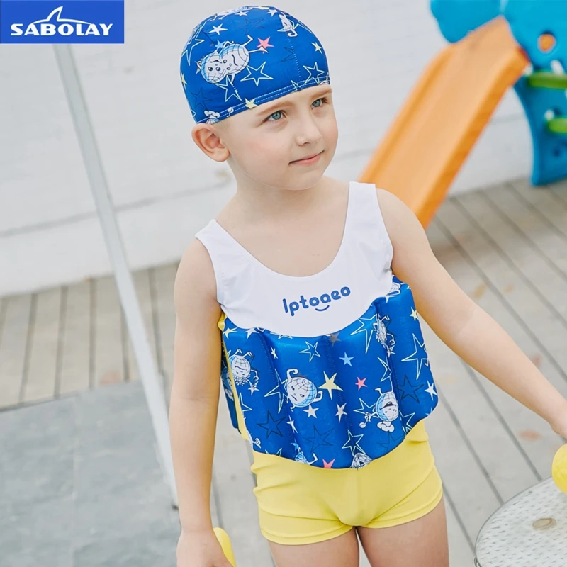 SABOLAY Children's Soft Swimsuit Boys Elastic one piece Summer Buoyant Vest Floatation SwimSuit
