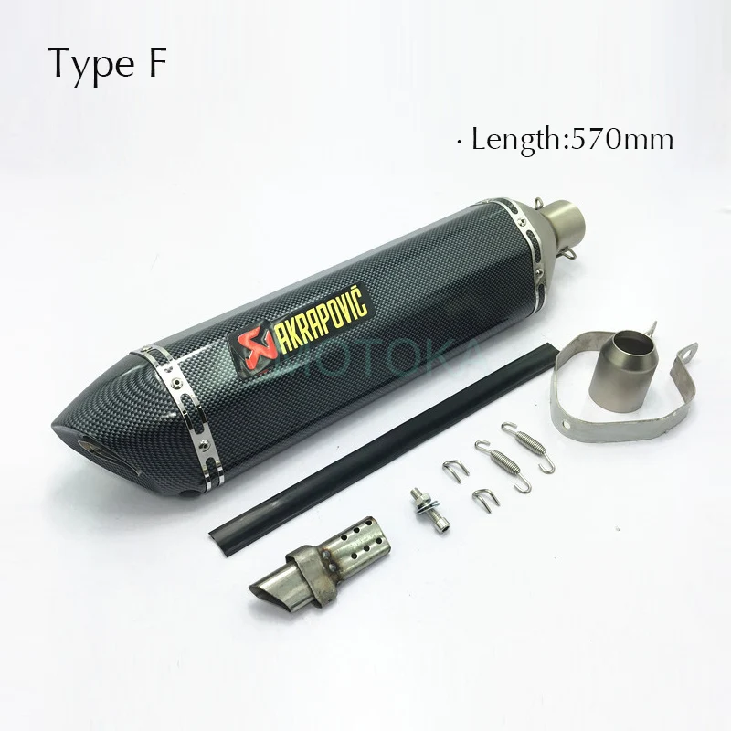 Entrada 51mm de Escape de la motocicleta de punta de fibra de carbono Láser Universal Akrapovic silenciador 570mm escapar CBR300 CB650F FZ6 silenciador