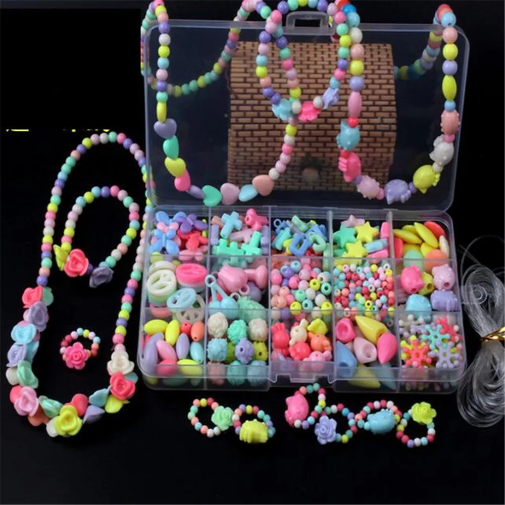 

MHS.SUN Mixed 250pcs DIY Loose Acrylic Beads Box Set Accessories Candy Color Kids Beads With Box For Kid Bracelet&necklace