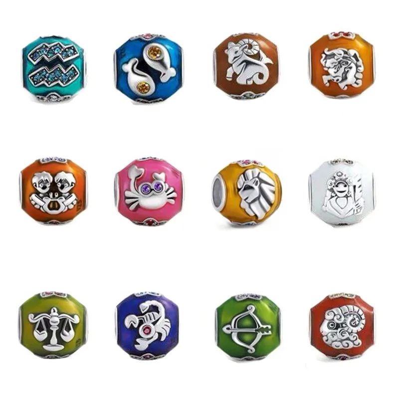 AIFEILI Free Shipping 925 Silver Color DIY Beads European Charms Bead 12 constellations Charm Fit Pandora Bracelet fashion gift | Украшения