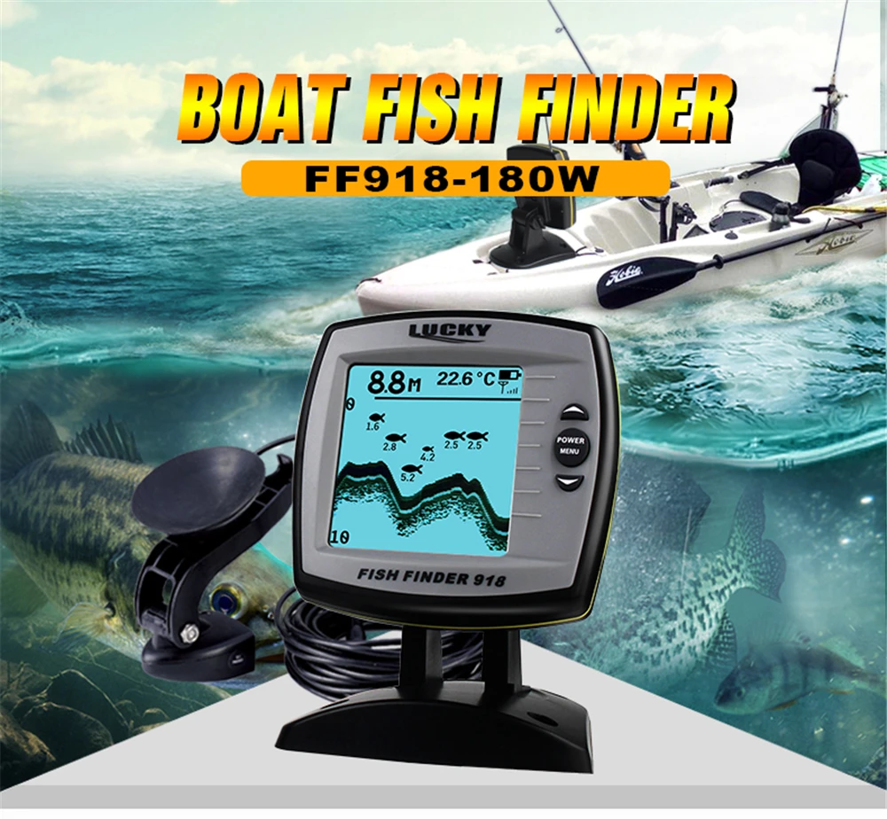 LUCKY 540ft /180m depth Fishfinder Sonar Transducer 2 in 1 Wired