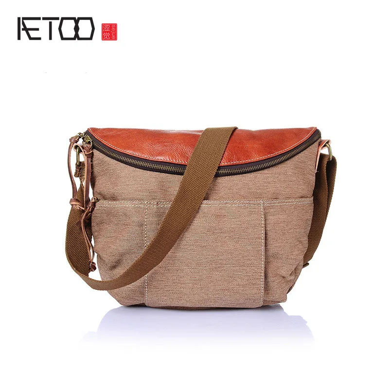 

AETOO Canvas bag male shoulder bag retro casual men bag art female Messenger bag college style wind