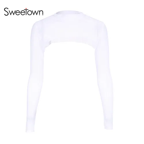 Черный сетчатый укороченный топ, футболка с длинным рукавом, белая прозрачная футболка, женские сексуальные прозрачные женские летние топы - Цвет: white