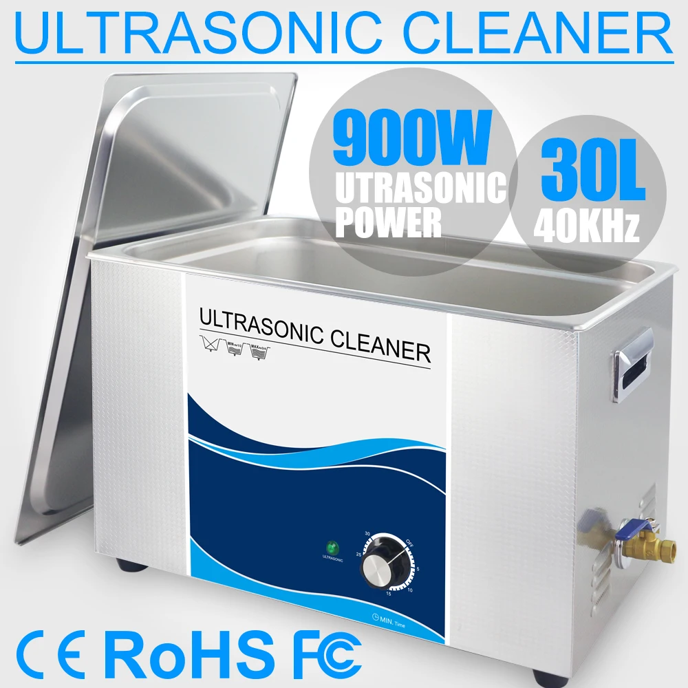 30L Ultrasonic Cleaner Timer 600W~900W Power 110V 220V Stainless Steel Cleaner Bath Engine Car Injector Lab Tools