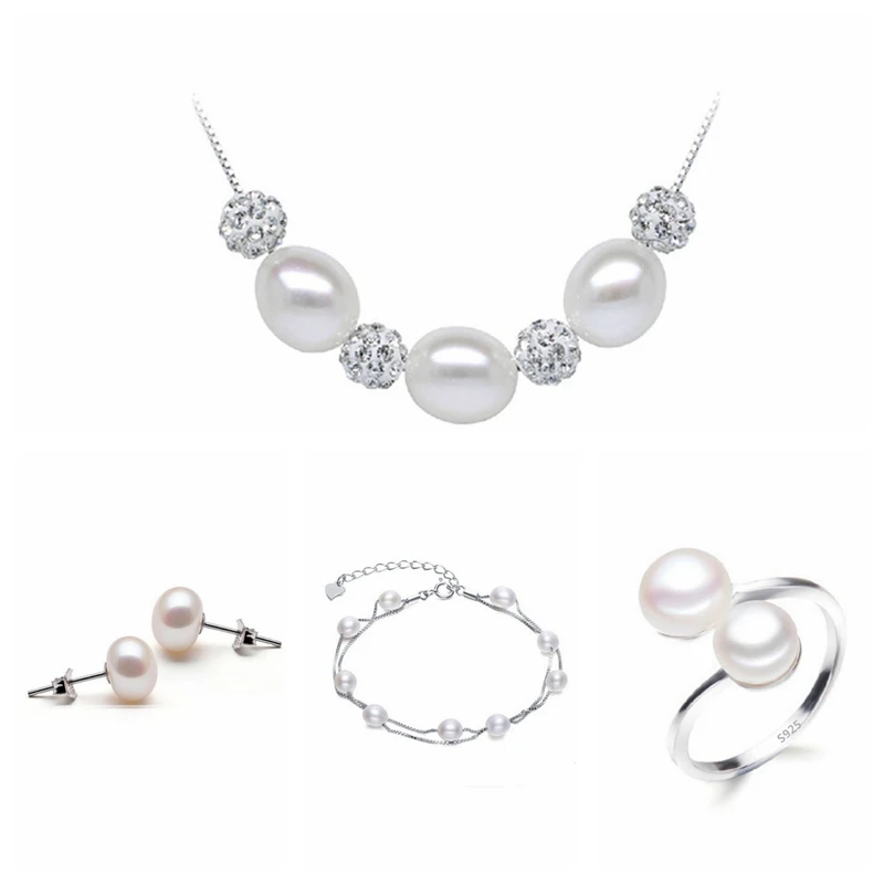 

Real freshwater pearl jewelry set women natural pearl sets 925 sterling silver Wedding jewelry for women 4-X2-E2