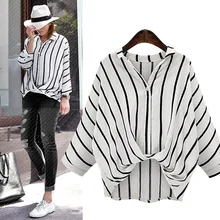 plus size version of a loose vertical striped shirt blouse 2018 summer women’s jacket commuting street casual fashion