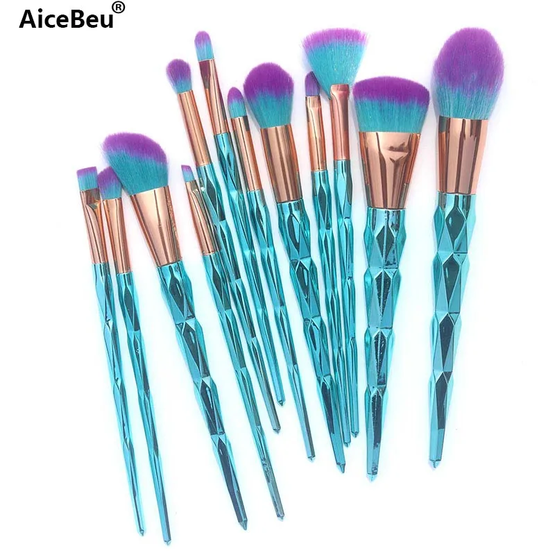 

AiceBeu 12Pcs Diamond Makeup Brushes Set Foundation Blending Powder Eyeshadow Contour Concealer Blush Cosmetic Make Up Tool