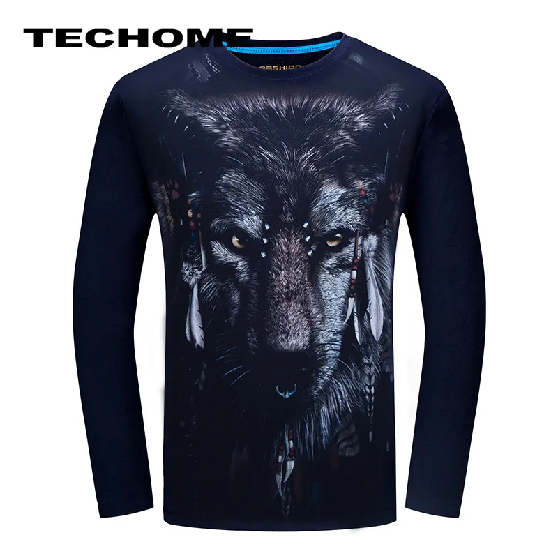 

3D T-shirt Mens Long sleeve Animal Chimpanzee Tiger Wolf Snake Printed T-shirts Men Cotton Casual Brand Clothes Fitness T shirt