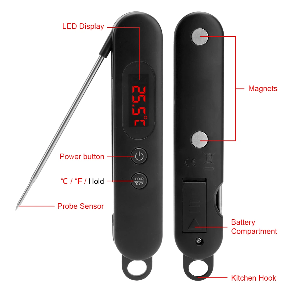 Термометр цифровой беспроводной пищевой мяса термощуп электронный складной градусник для барбекю кухонный духовки варка Мгновенный чтения градусник с Touchable кнопка