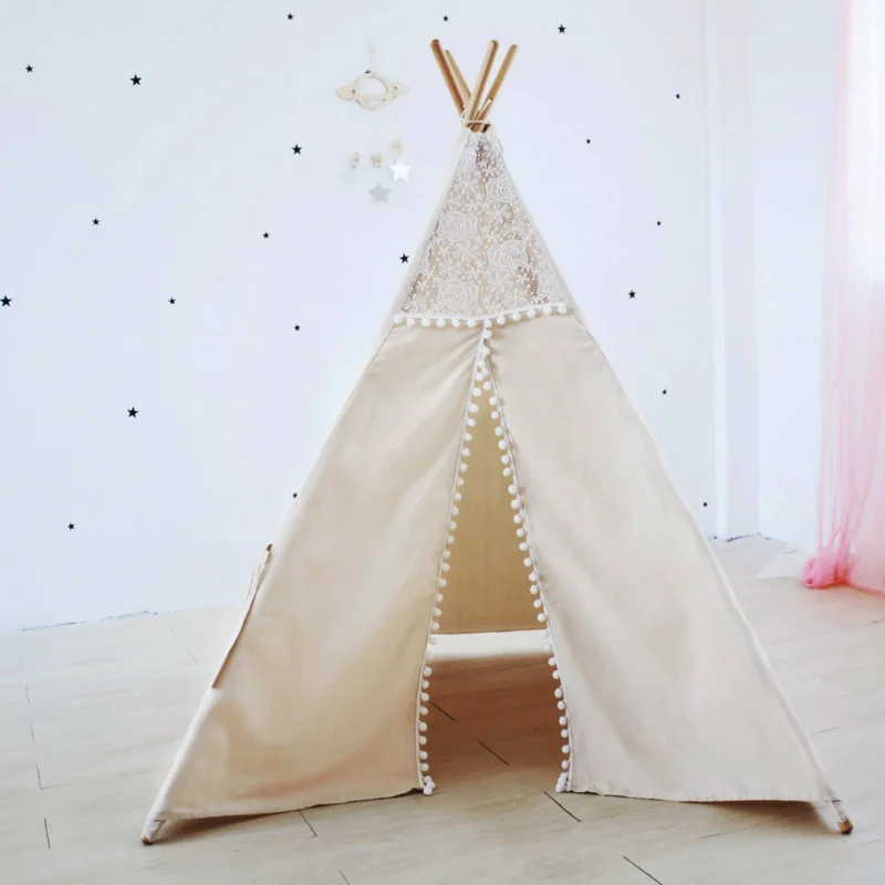 Natural Canvas Pom Pom Teepee Tent for Kids Play Tipi Tent Childrens Wigwam Tent Natural Canvas Pom Pom Teepee Tent for Kids Play Tipi Tent Childrens Wigwam Tent
