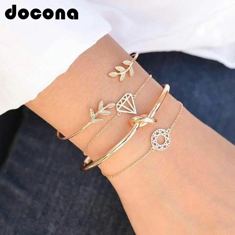 Docona 4 шт./1 компл. Панк браслет простой стиль металлический цепочка с узлом
