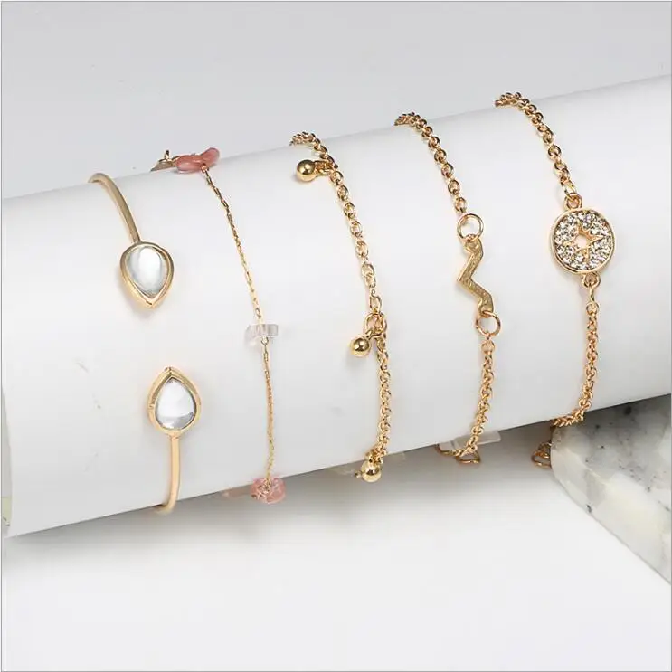 

604 New Arrival Promotion Minimalist 5Pcs Set Crystal Six stars Multielement Charms Bracelet Bangles Bijoux Jewelry Gift B3039