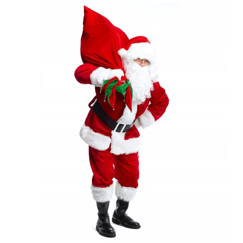 Ainclu костюм Санта-Клауса для взрослых, плюшевая одежда для папы, рождественский костюм для костюмированной вечеринки, мужские пальто, штаны, пояс с бородой, шапка, Рождественский комплект