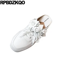 Цветочный повседневная криперы обувь на платформе цветок Толстая подошва лето Muffin зашнуровать мулы белый домашние тапочки женщин марка плоские лифт Мода отправка капель весенняя осень последние красивая европейская