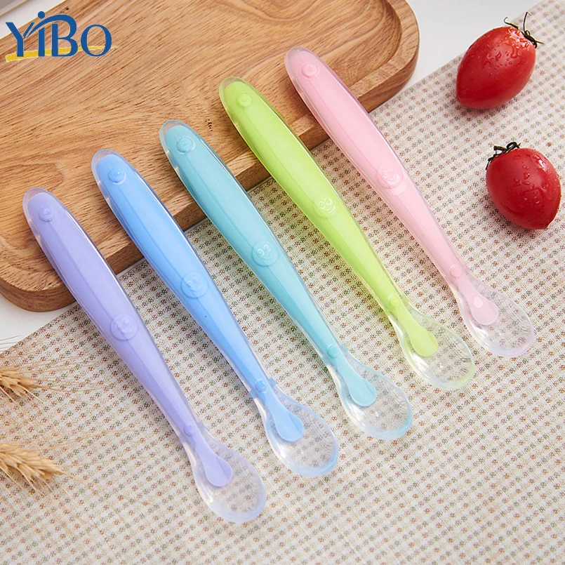

1PC Long Handle Silicone Soft-Tip Feeding Spoon BPA Free First Stage Infant Teething Spoon Baby Training Gift Kitchen Gadgets