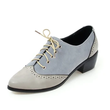 

Spring British Style Women's Shoes Retro Brogue Patchwork Splice Carved Women's Oxfords Female Flats Pointed Toe Size: 34--43