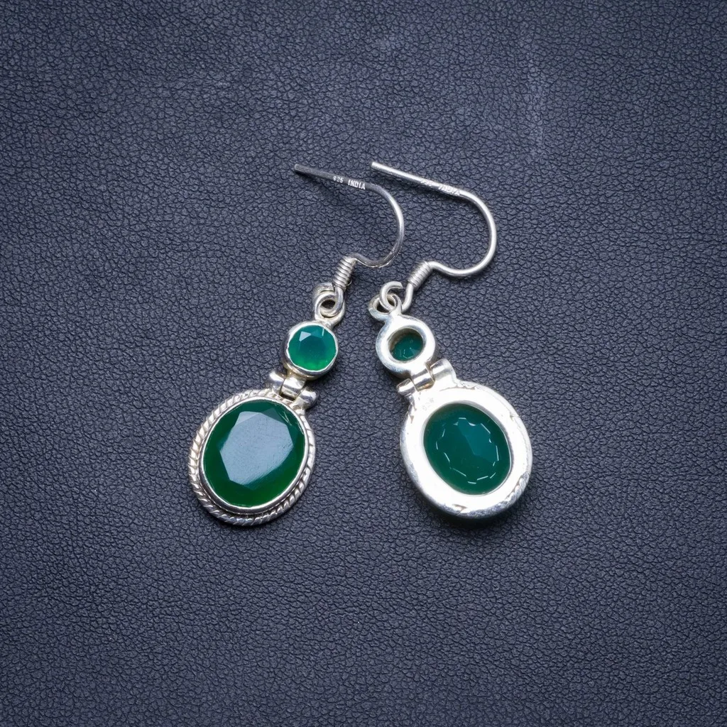 

Natural Chrysoprase Handmade Unique 925 Sterling Silver Earrings 1.5" X4566