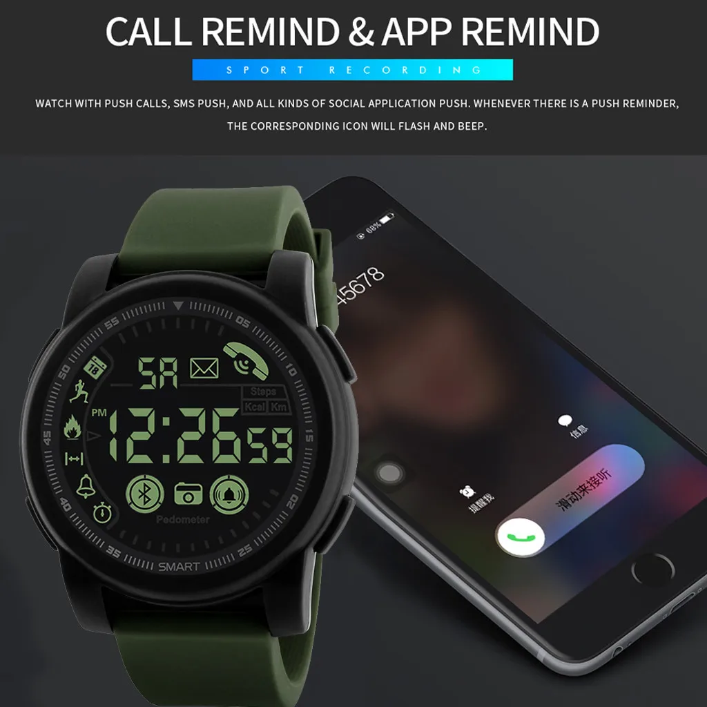 

Fitness Tracker Waterproof Bluetooth Smart Watch Sport Pedometer for Android iOS Electronic Watch digital Watch fashion gif Men