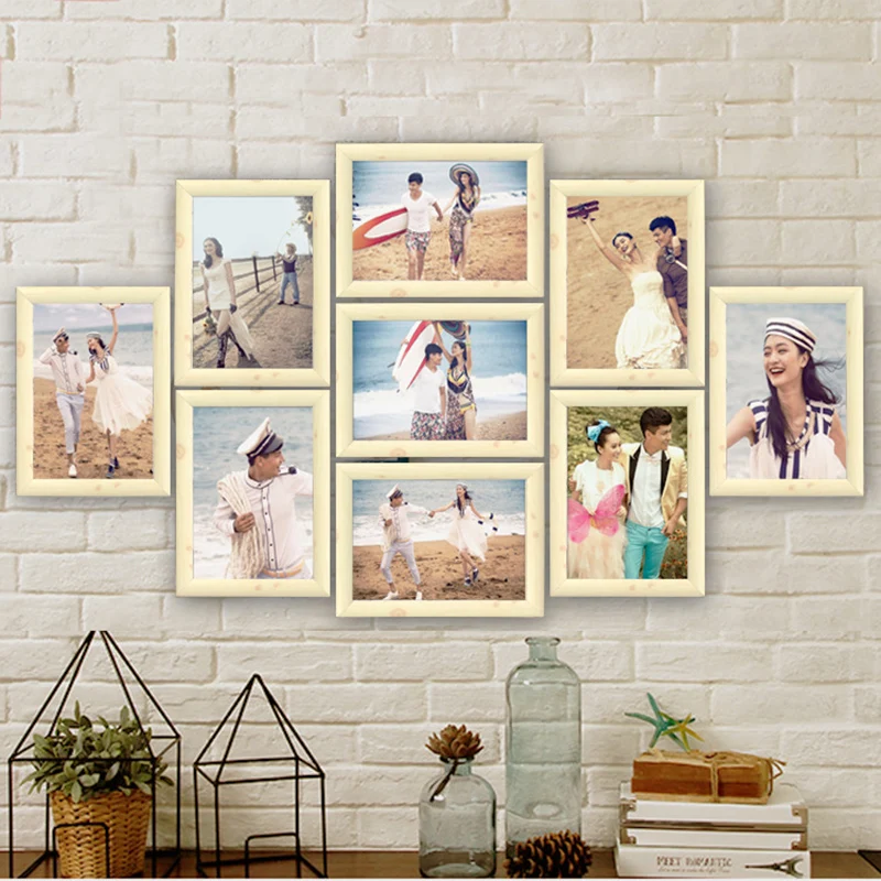 

9pcs/set Vintage Imitation Wood Photo Frame 7 inch Frame Wall Hanging Craft Creative Picture Frames Wedding Gift Home Decoration