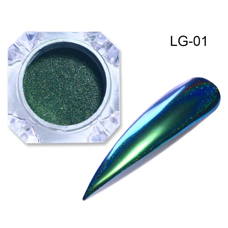 1 коробка пудра Хамелеон голографический блестящий для ногтей пылезащитный зеркальный эффект цветной ногтей хром пигмент пыль дизайн ногтей DIY - Цвет: 0.1g LG-01