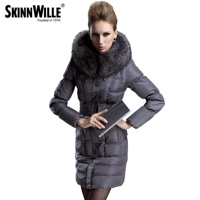 SKINNWILLE 2017 новый модный стильный пуховик женское пальто натуральный мех новый бренд длиннее зимнее пальто