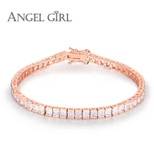 Ангел девочка Элегантный Розовое золото Цвет Браслет круглой/Змеи/Квадратной Формы Огранка, принцесса CZ подвеска-Шарм для женщин свадебных ювелирных изделий