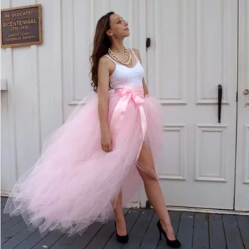 

Skirt Ball Gown Design Pink Tulle Skirt Custom Made Ribbon Waistline A Line Floor Length Maxi Skirt Front Slit Long Skirts Women