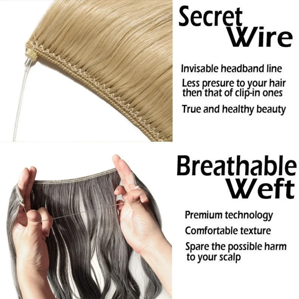 SHANGKE 22'' Invisible Wire No Clips in Hair Extensions Secret Fish Line Hairpieces Silky Straight real natural Synthetic