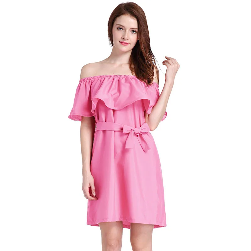 Ahamgen Ruffles Slash Neck Women Dress Summer Style Off Shoulder Sexy Dresses Vestidos White Tube Beach Dress Cotton13