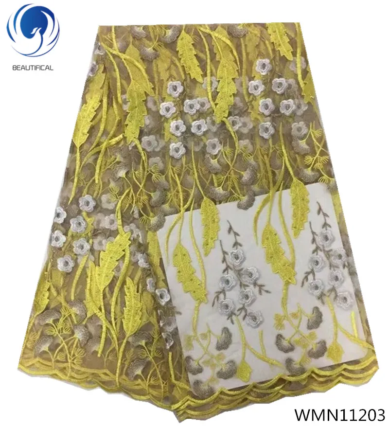 

BEAUTIFICAL yellow african lace flower lace fabric wedding lace fashion free shipping latest fabrics for women 5yards/lot WMN112