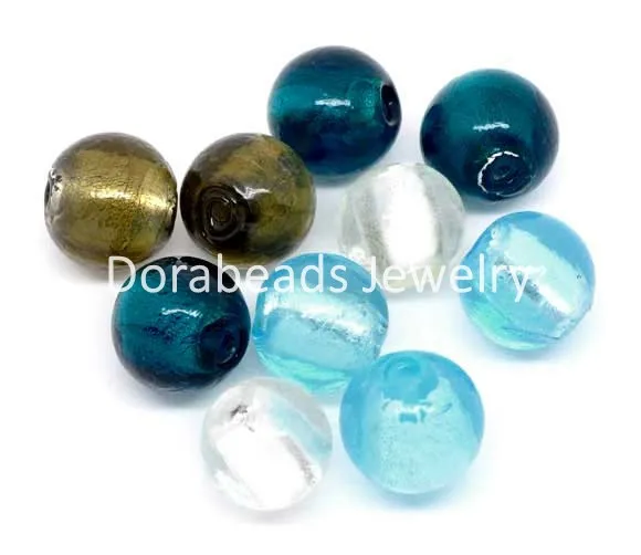 20 Silver Foiled Lamp work Glass 12mm Square Beads