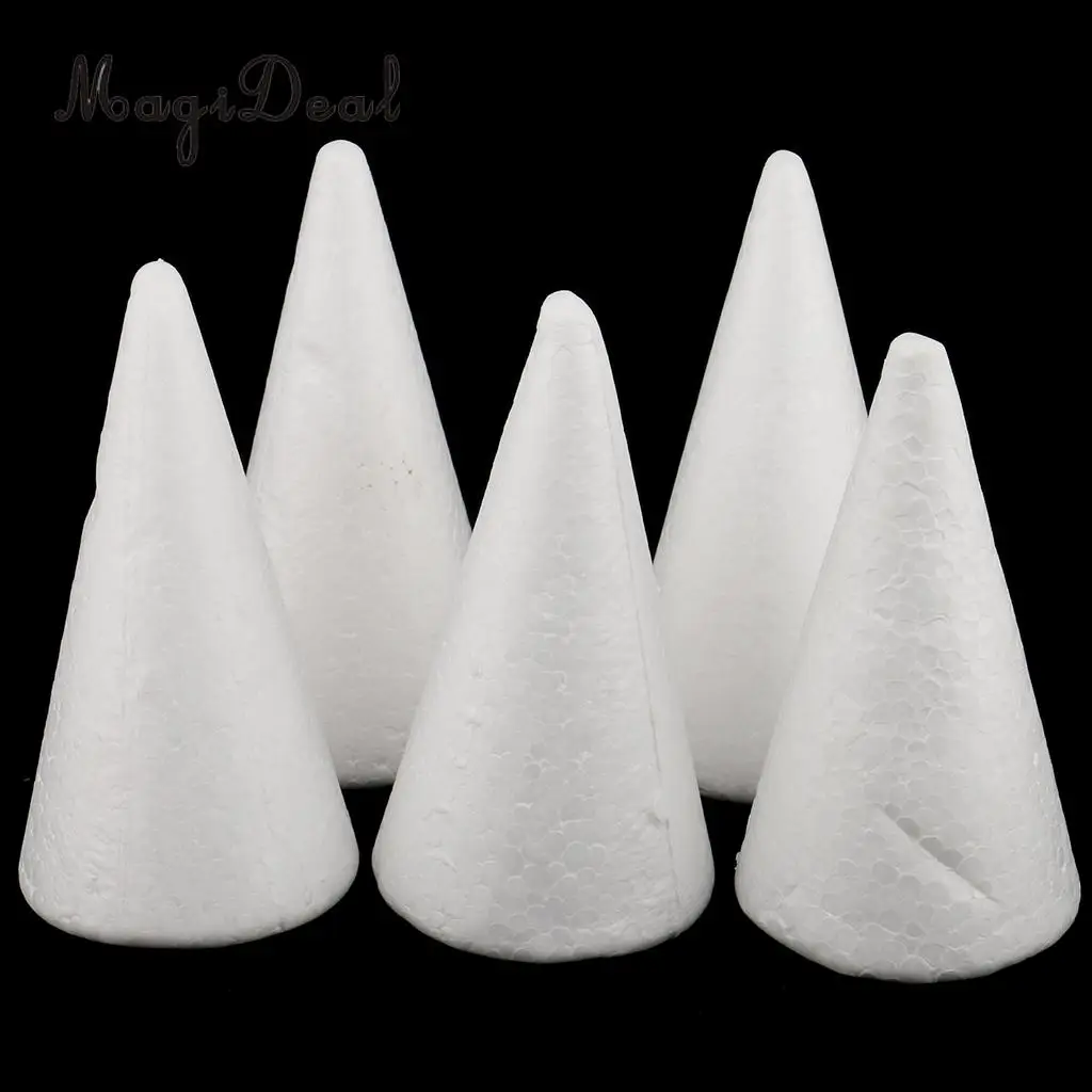 5 Pieces Cone Shaped Styrofoam Foam Ornaments for Handmade DIY Modelling Crafts High Density Smooth Surface