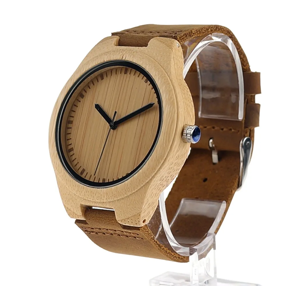 Bobo птица бамбук Case любителей деревянные часы с натуральная кожа группы Круглый иглы наручные часы для мужчин и женщин