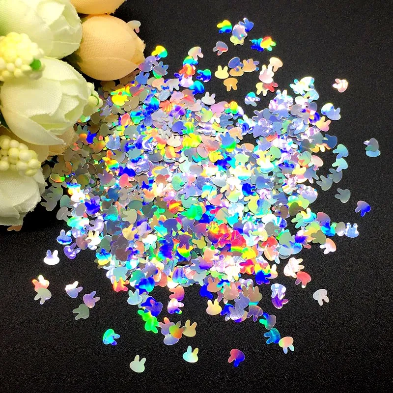 

Ultra-thin 3D Nail Sequins 4mm Rabbit Laser Glitter PET Loose Sequin for Nail Art Decoration Body Art Painting Nail DIY Decor10g