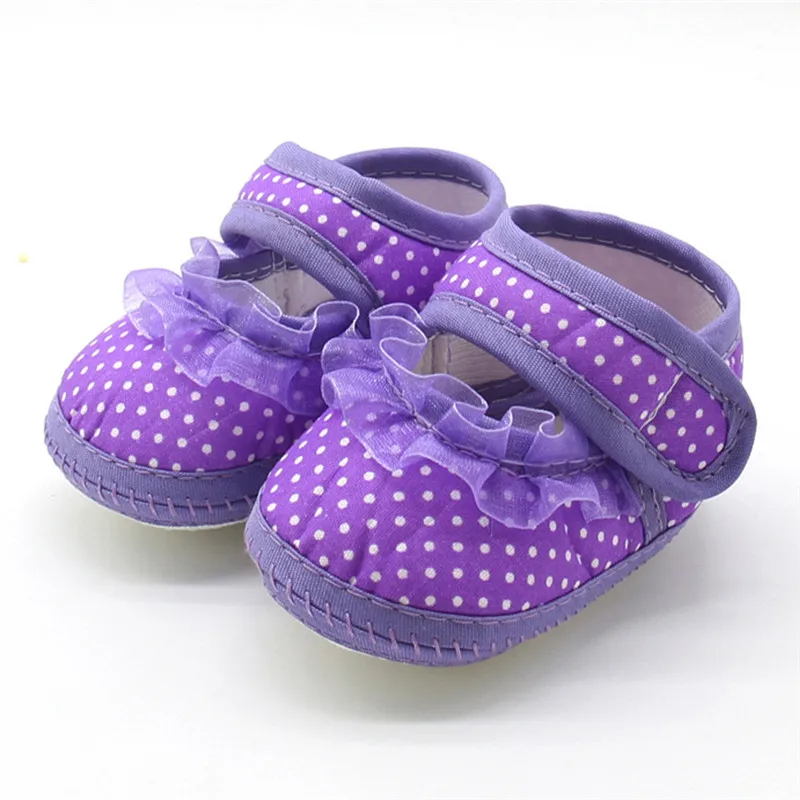 

2019 Toddler Newborn Baby Crib Shoes Dot Lace Girls Soft Sole Prewalker Anti-Slip Prewalker For Baby Girls First Walk 77#45