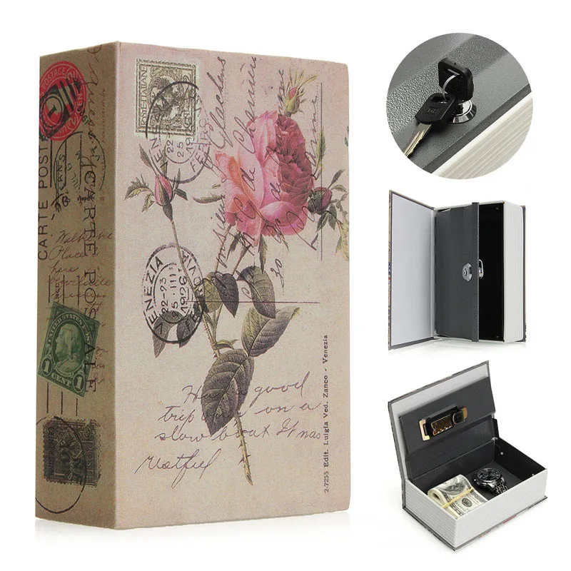 Book Safes Fun Simulation Key Lock Book box Metal Steel Cash Secure Secret Hidden Piggy Bank Storage Box(Size 18*11.5*5.5cm