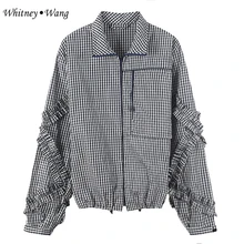 WHITNEY WANG осенний модный уличный сверхразмерный клетчатый бомбер для женщин Повседневное пальто, верхняя одежда WW-2001