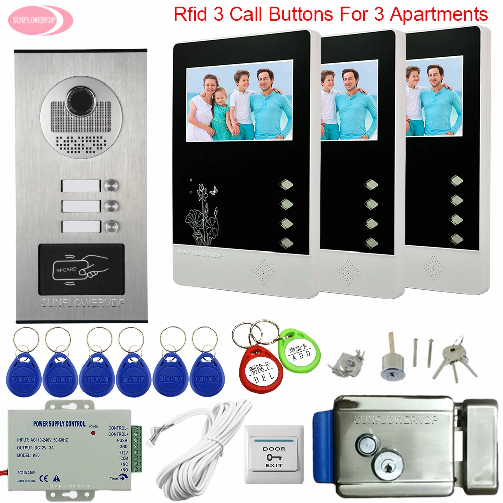 4.3\ Video Door Entry System For Home Video Intercom With Electric Lock Access Control Intercom on 3 Button Residential Security 4.3\ Video Door Entry System For Home Video Intercom With Electric Lock Access Control Intercom on 3 Button Residential Security
