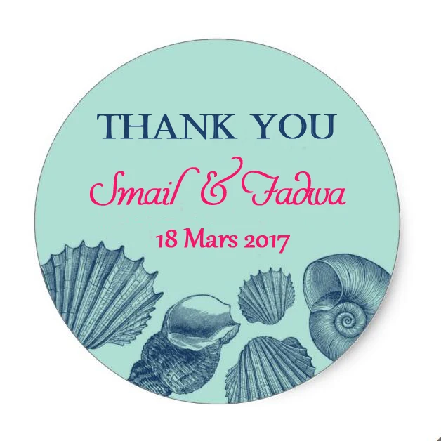 Custom Wedding Sea Shell Beach Clic Round Sticker Personalized Custom Wedding Sea Shell Beach Clic Round Sticker Personalized Stickers Labels Or Tags Customized Name And Date In Party Diy Decorations From