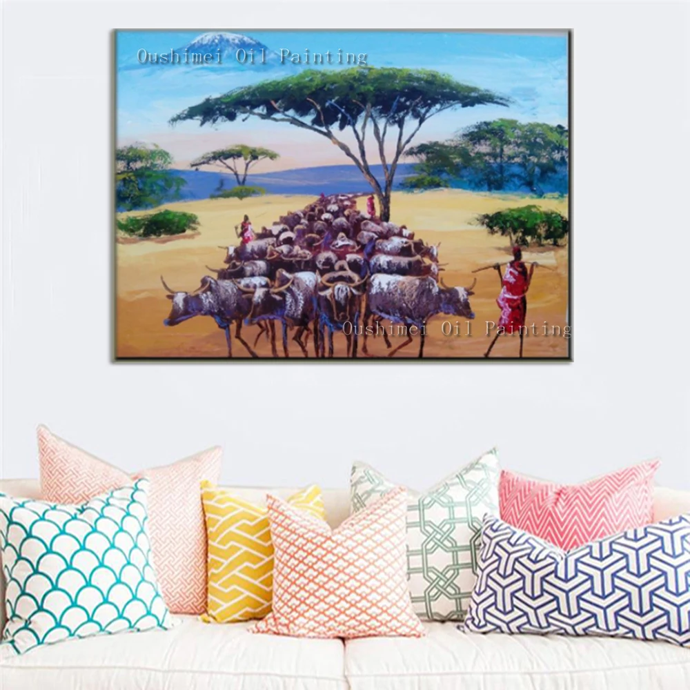 

Современная Настенная Картина на холсте ручной работы, настенное искусство, абстрактная картина с африканскими людьми, подвесные пейзажные картины для комнаты, картина маслом