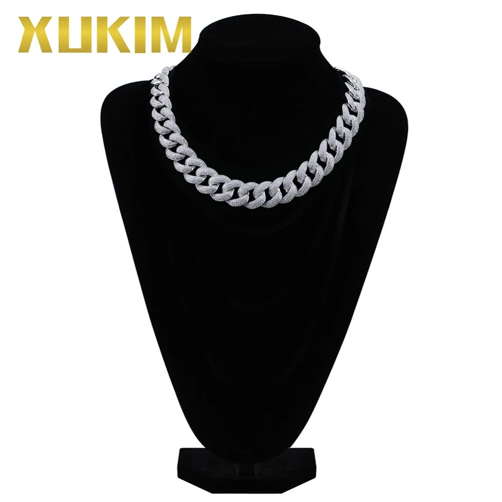 Presente para Homens Xukim Jewelry Corrente Colar Dourado Prata Zircônia Hip Hop Joias 18mm 9 Joias e Acessórios