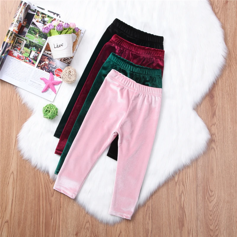 6M 4Y Kids Skinny Pleuche Velvet Pants For Girls Toddler Little Baby
