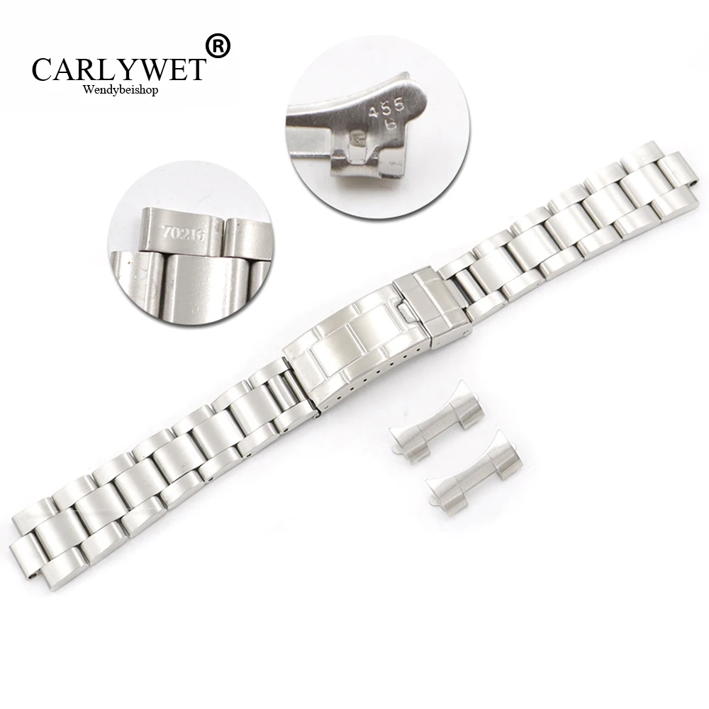 CARLYWET 20mm Steel Links Hollow Curved End Glide Lock Clasp Watch Band Bracelet for Vintage Submariner Oyster 70216 455B