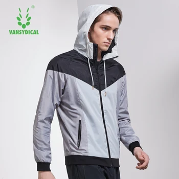 

Vansydical Sports Running Jackets Autumn Winter Men's Spliced Hooded Windproof Sportswear Tops Fitness Workout Windbreaker